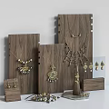 Elegant Jewelry Display With Wooden Boards Featuring Necklaces Earrings And Pendants