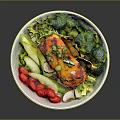 Healthy Fresh Food Bowl With Grilled Chicken Broccoli Red Bell Peppers And Crispy Tortilla Strips