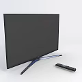 Tech Exhibition Hall Showcasing Modern Smart TV With Blue Stand And Remote Control