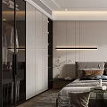 Modern Bedroom Interior Design With Large Bed Glass Fronted Wardrobe And Pendant Light