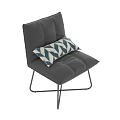 Gray Accent Chair With Blue And White Geometric Pattern Pillow And Metal Legs