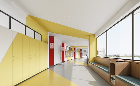 Modern aisle classroom corridor 3d model