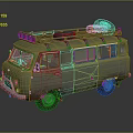 Vintage Green Van With Roof Rack And Spare Tire On Weathered Exterior Design