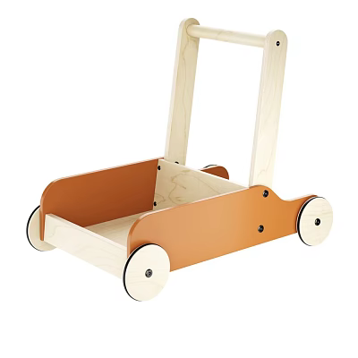 Wooden Baby Walker With Orange Panels And Light Wood Frame 3d model