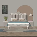 Kids Bed With White Headboard Light Blue Mattress Nightstands Tropical Artwork Hanging Lamp And Rug