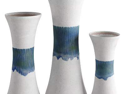 Elegant White Ceramic Vases With Blue Brushstroke Decoration In Various Sizes 3d model
