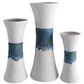 Elegant White Ceramic Vases With Blue Brushstroke Decoration In Various Sizes