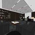 Spacious Modern Office Interior With Bookshelves Sofa Coffee Table And Large Windows 3d model
