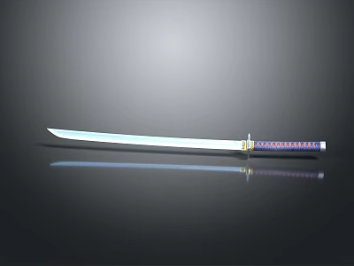 Traditional Samurai Sword With Shiny Metal Blade And Decorative Handle On Dark Background 3d model
