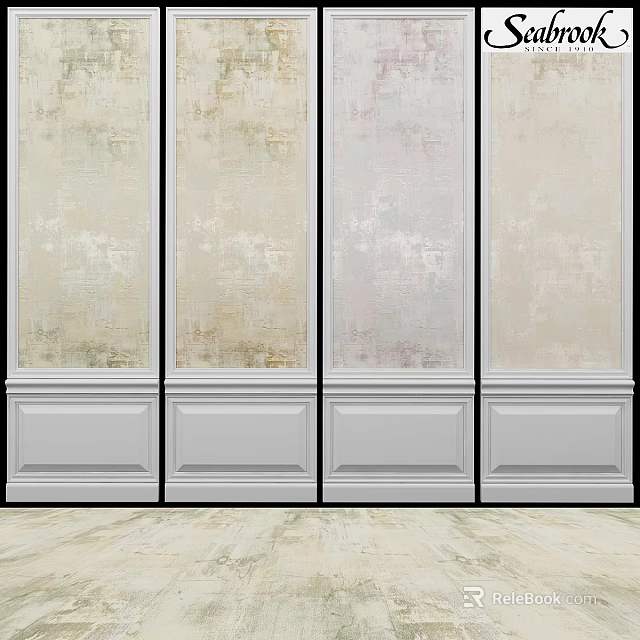Elegant Wall Panels With Beige Light Gray Tones And White Wainscoting On Wooden Floor 3d model 