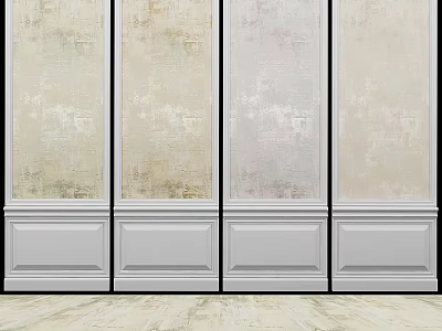 Elegant Wall Panels With Beige Light Gray Tones And White Wainscoting On Wooden Floor 3d model