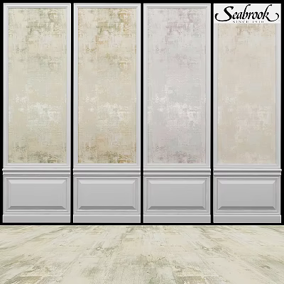 Elegant Wall Panels With Beige Light Gray Tones And White Wainscoting On Wooden Floor 3d model