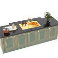 Modern Bar Counter Design With Green Cabinets Black Top And Decorative Plant Bowl