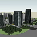 Modern High Rise Office Building With Glass Curtain Wall Cityscape And Surrounding Trees