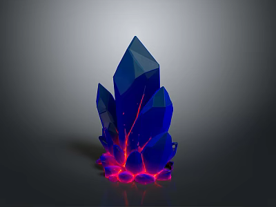 Artistic Stone And Wood Sculpture With Blue Glowing Crystal Accents 3d model