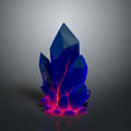 Artistic Stone And Wood Sculpture With Blue Glowing Crystal Accents