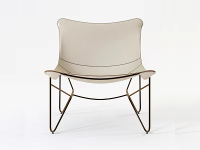 Beige Leather Leisure Chair With Curved Design And Black Metal Frame 3d model