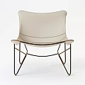 Beige Leather Leisure Chair With Curved Design And Black Metal Frame