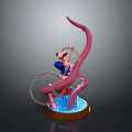 Cartoon Character In Blue Grabbing Octopus Tentacle With Metal Chain And Water Splash On Base
