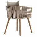 Stylish Leisure Chair With Wicker Armrests Light Gray Cushion And Wooden Legs
