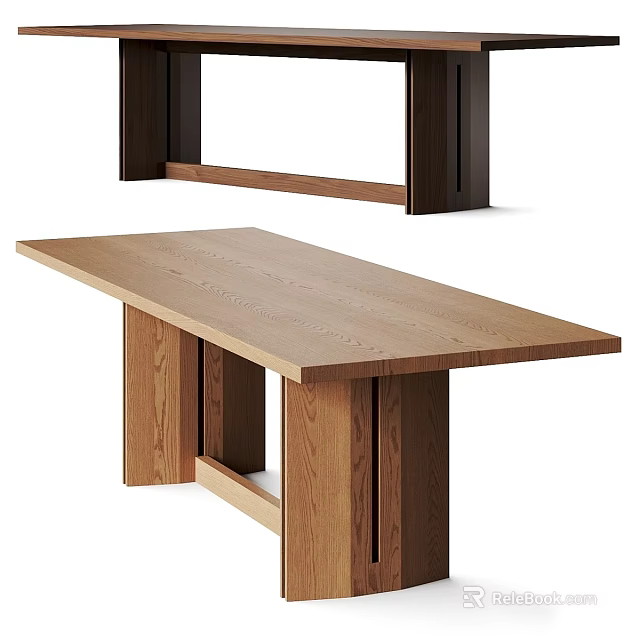 Natural Wooden Long Table With Simple Structure And Smooth Surface Design 3d model 