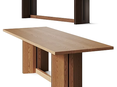 Natural Wooden Long Table With Simple Structure And Smooth Surface Design 3d model