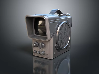 Vintage Portable Retro Computer Device With Metal Body Knobs Screen And Speaker 3d model