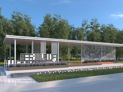 Modern Pergola With Lattice Panels In Garden Surrounded By Trees And Lawn 3d model