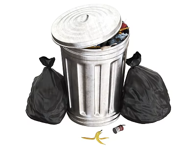 Public Trash Can Facility With Open Lid Garbage Bags And Litter Items 3d model