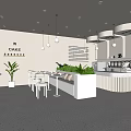 Modern Milk Tea Shop Interior Design With White Pendant Lights Counter Seating Area And Potted Plants