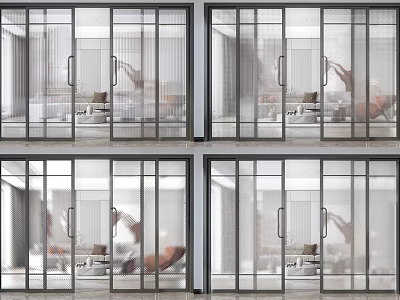 Modern Glass Sliding Doors Enhance Living Room Interior Design Features 3d model