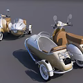 Vintage Motorcycles With Sidecar Beige Seats Silver Gray Body And Retro Design