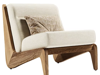 Modern Beige Fabric Armchair With Wooden Frame And Accent Pillow Design 3d model