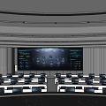 Modern Control Room With Large Monitor And Organized Computer Workstations