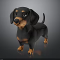 Cartoon Dachshund 3D Model Figure With Black Orange Coat And Shiny Reflective Surface