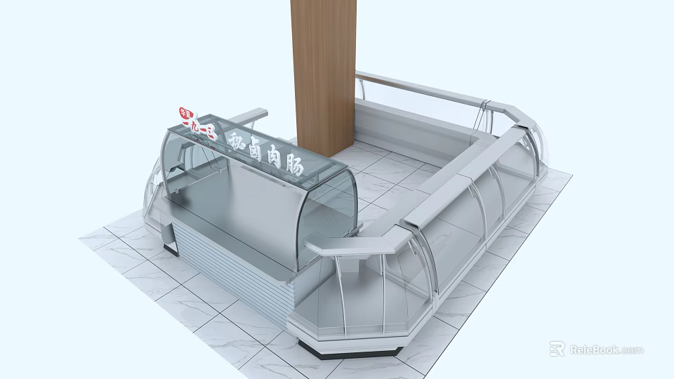 Supermarket Smoked Sausage Counter With Transparent Display Case And Fresh Products 3d model 