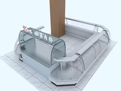 Supermarket Smoked Sausage Counter With Transparent Display Case And Fresh Products 3d model
