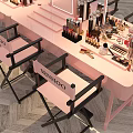 Stylish Pink Makeup Tables With Mirrors And Assorted Perfumes Cosmetics