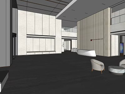 Modern Lobby Interior Design With Front Reception Desk And Decorative Paneled Walls 3d model