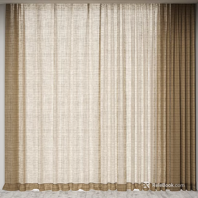 Natural Woven Window Curtains With Beige Textured Fabric For Modern Home Decoration 3d model 