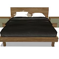 Wooden Frame Double Bed With Black Bedding White Pillows And Green Side Nightstands