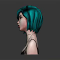 Stylish Game and Movie Female Character With Turquoise Short Hair Black Tank Top And Necklace