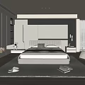 Modern Bedroom Interior With King Bed Built in Wardrobe Accent Chair And Area Rug