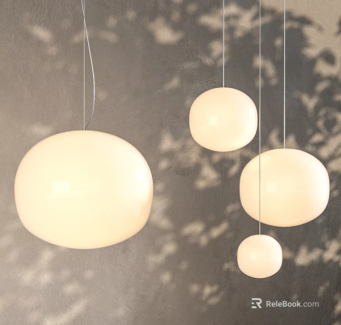 Modern White Spherical Pendant Lights Hanging In Interior With Light Shadows 3d model 