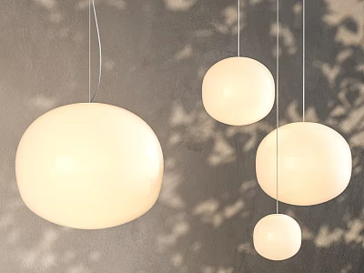 Modern White Spherical Pendant Lights Hanging In Interior With Light Shadows 3d model