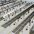Road Facilities Featuring Multiple Tracks Platforms Pedestrian Walkways And Streetlights 3d model