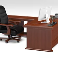 Wooden Office Desk With Apple iMac Horse Figurine Stack of Books and Black Leather Chair