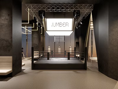 Modern JUMBLE Boxing Gym Interior Featuring Professional Ring And Training Space 3d model