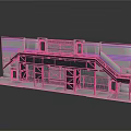 Industrial Building Structure With Metal Frame Gray Exterior Stairs Platform And Blue Stripes