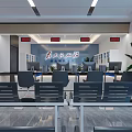 Bright Service Hall Interior With Service Counters Computers Waiting Chairs Digital Screens And Green Plants